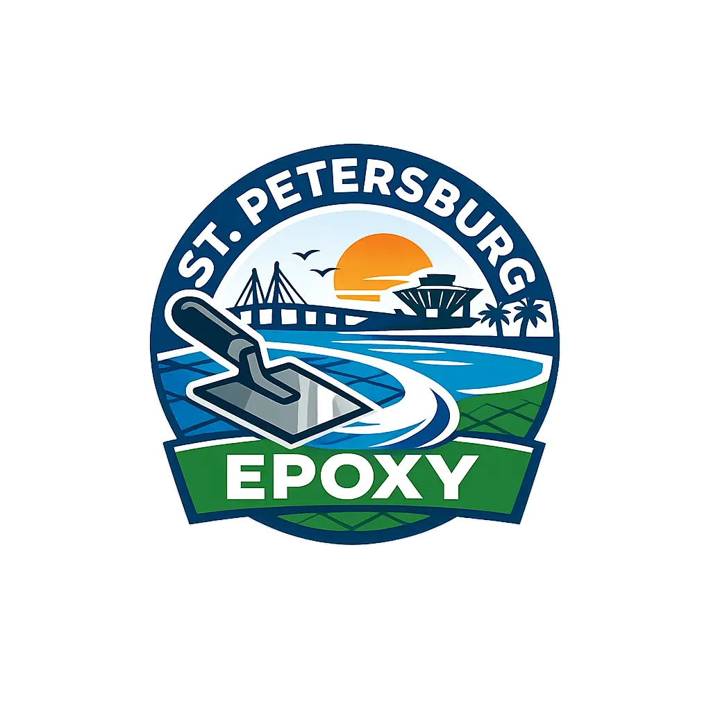 St. Petersburg Epoxy company logo featuring epoxy trowel and city skyline
